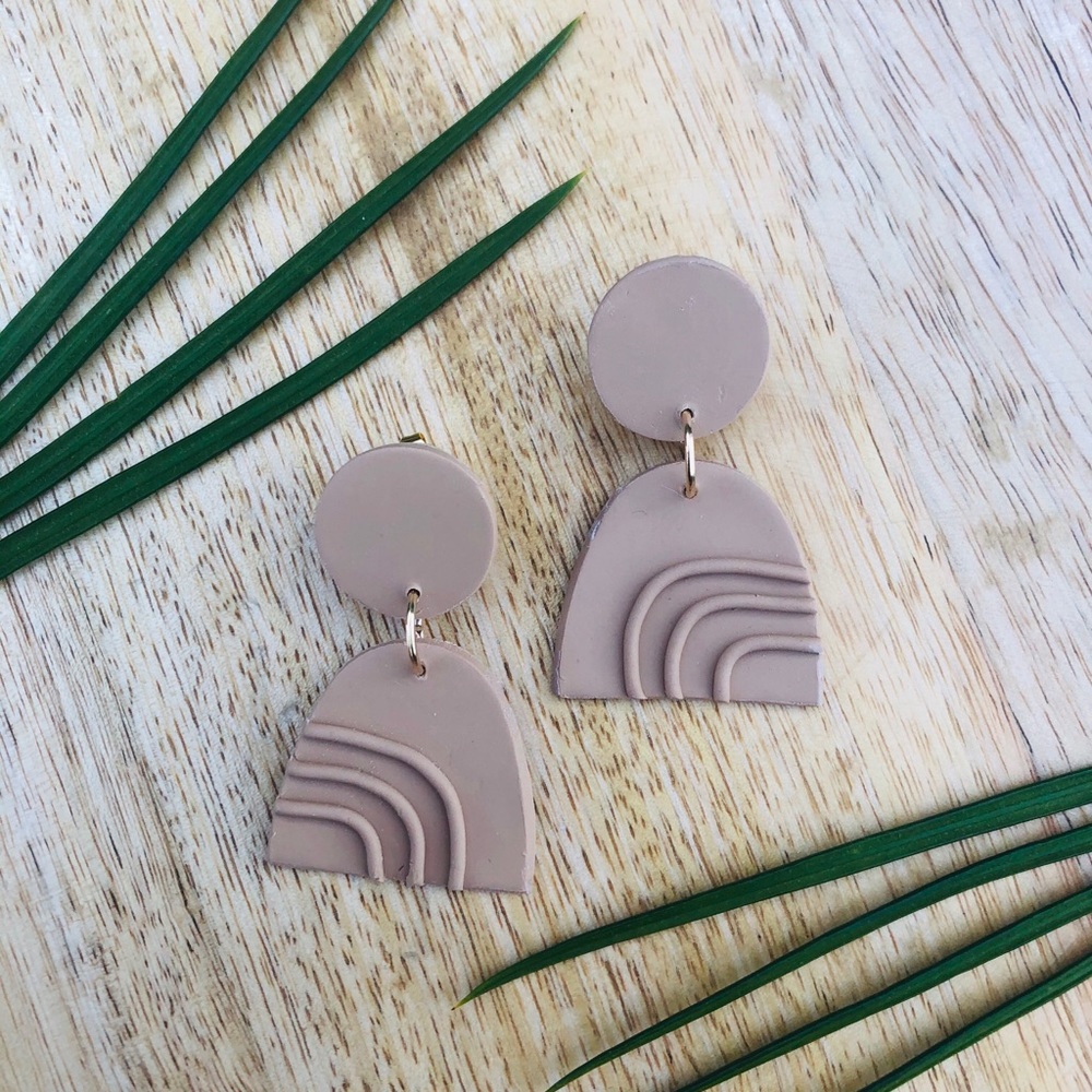Tan & Gold Handmade Polymer Clay Earrings